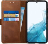 Rosso Deluxe Echt Leer Book Case Hoesje Geschikt voor Samsung Galaxy S22 | Ruimte voor drie pasjes | Portemonnee Book Case | Met Pasjeshouder | Bruin