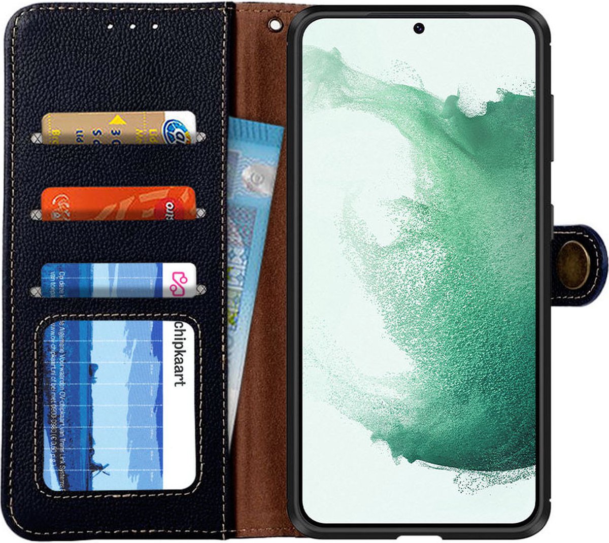 KHAZNEH Samsung Galaxy S22 Plus Hoesje RFID Book Case Echt Leer Zwart