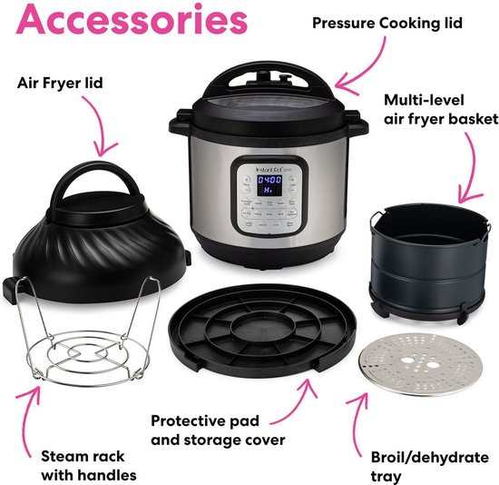 Instant Pot Duo Crisp 7,6L multicooker met airfryer - Snelkoken, sauteren, stomen, slow cook, sous vide, warmhouden, air fry, roosteren, bakken, braden en dehydrateren.
