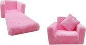 Canapé lit Kinder et lit d'appoint en un - 100cm x 36cm x 25cm - peluche rose