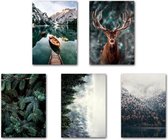 Natuur Posters - Hert Boot en Bossen - 5 stuks - A4 formaat - Poster - Wanddecoratie - Kunst