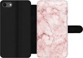 Bookcase Geschikt voor iPhone 8 telefoonhoesje - Marmer print - Roze - Luxe - Met vakjes - Wallet case met magneetsluiting