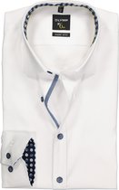 OLYMP No. Six super slim fit overhemd - wit structuur (blauw contrast) - Strijkvriendelijk - Boordmaat: 41