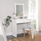 ZaZa Home & Office - kaptafel met spiegel en gloeilampen - cosmetische tafel - 2 lades - 3 open vakken - wit