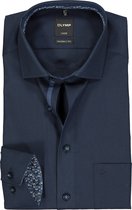 OLYMP Luxor modern fit overhemd - donkerblauw poplin (contrast) - Strijkvrij - Boordmaat: 46