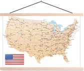 Posterhanger incl. Poster - Schoolplaat - Gedetailleerde landkaart Amerika - 150x100 cm - Blanke latten