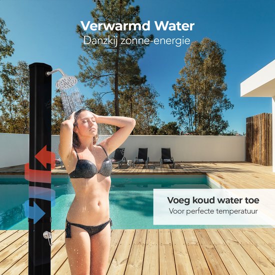 LifeGoods Buitendouche - Solar - Tuindouche - 360° Draaibare Douchekop - 35L - Zwart