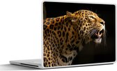Laptop sticker - 12.3 inch - Zijaanzicht van een luipaard weergegeven op een zwarte achtergrond - 30x22cm - Laptopstickers - Laptop skin - Cover