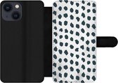 Bookcase Geschikt voor iPhone 13 Mini telefoonhoesje - Stippen - Zwart - Marmer print - Met vakjes - Wallet case met magneetsluiting