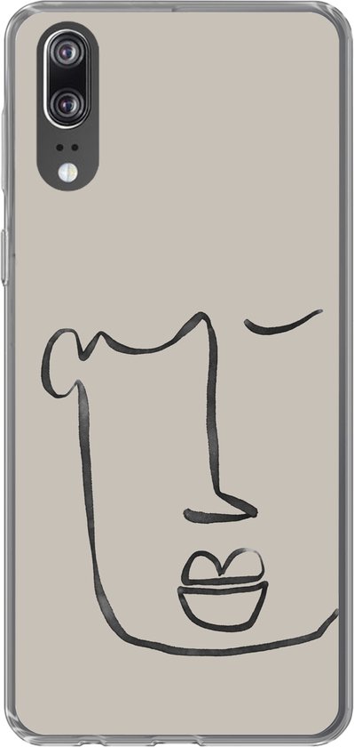 Coque Huawei P20 - Visage - Abstrait - Line au trait - Coque de téléphone en Siliconen