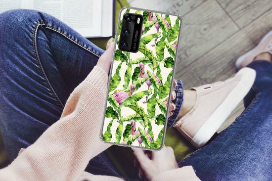 Telefoonhoesje Geschikt voor Huawei P40 hoesje - Flamingo - Bladeren - Patronen - Siliconen Telefoonhoesje