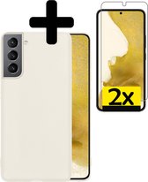 Samsung S22 Hoesje Met 2x Screenprotector - Samsung Galaxy S22 Case Cover - Siliconen Samsung S22 Hoes Met 2x Screenprotector - Wit