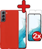 Hoesje Geschikt voor Samsung S22 Plus Hoesje Siliconen Case Hoes Met 2x Screenprotector - Hoes Geschikt voor Samsung Galaxy S22 Plus Hoes Cover Case - Rood