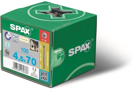 SPAX 191010500805 Universele schroef, Verzonken kop, 5 x 80, Deeldraad, T-STAR plus TX20 - WIROX - 200 stuks - Spax