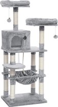 Krabpaal/klimtoren voor katten, lichtgrijs met knuffelgrot, sisal krabpalen, 2 uitkijkplatforms en een hangmat