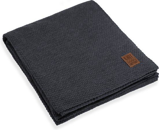 Knit Factory Jesse Gebreid Plaid XL - Woondeken - plaid - Wollen deken - Kleed - Antraciet - 195x225 cm
