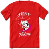 Cool People Do Fishing - Vissen T-Shirt | Roze | Grappig Verjaardag Vis Hobby Cadeau Shirt | Dames - Heren - Unisex | Tshirt Hengelsport Kleding Kado - Rood - 3XL