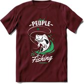 Cool People Do Fishing - Vissen T-Shirt | Groen | Grappig Verjaardag Vis Hobby Cadeau Shirt | Dames - Heren - Unisex | Tshirt Hengelsport Kleding Kado - Burgundy - XL