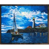 Eagle® Diamond Painting Volwassenen - Zeilboot bij Vuurtoren - 50x40cm - Vierkante Steentjes