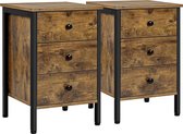 Yaheetech Nachtkastjes, set van 2, als commode of bij een boxspringbed, met 3 laden, 40 x 40 x 60 cm, industrieel design