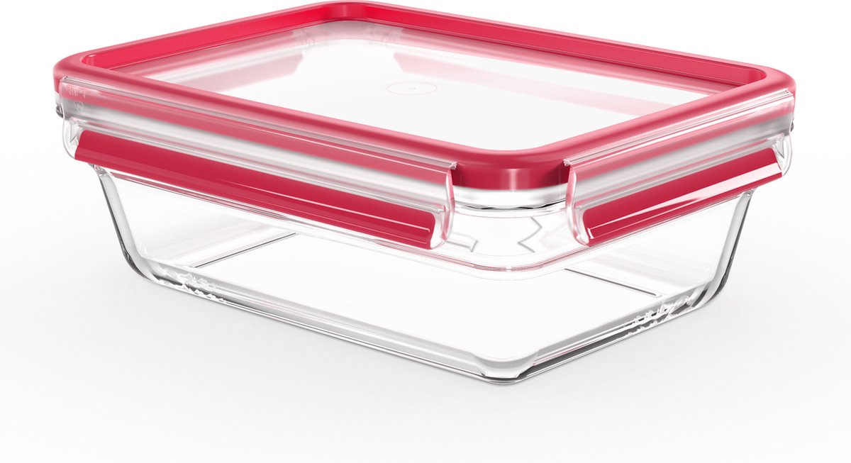 Emsa N1041000 Clip and Close Glazen Vershoudbewaarbakje 1.3L 16.6x7.9 cm Rood