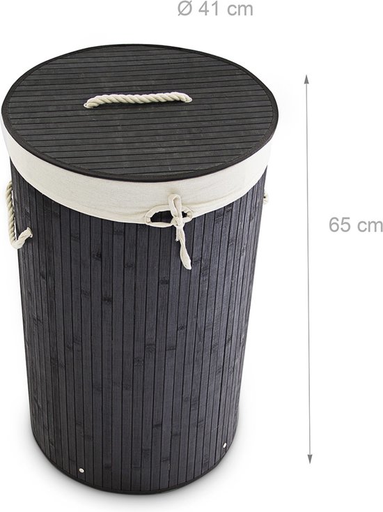 Relaxdays vouwbare wasmand bamboe, met handvaten, 70 L, opvouwbaar, met deksel, HBD: 63 x 36 x 36 cm, in het bruin