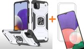 Samsung A22 Hoesje Heavy Duty Armor Hoesje Zliver - Galaxy A22 4G Case Kickstand Ring cover met Magnetisch Auto Mount- Samsung A22 4G screenprotector 2 pack
