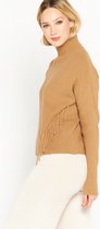 LOLALIZA Gebreide trui met franjes en col - Camel - Maat S/M