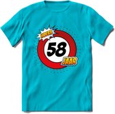 58 Jaar Hoera Verkeersbord T-Shirt | Grappig Verjaardag Cadeau | Dames - Heren | - Blauw - L