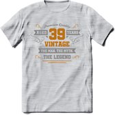 39 Jaar Legend T-Shirt | Goud - Zilver | Grappig Verjaardag Cadeau | Dames - Heren | - Licht Grijs - Gemaleerd - XL