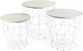 Set van 3x bijzettafels rond metaal/hout wit/licht hout 30/35/40 cm - Home Deco meubels en tafels
