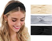 LIXIN Set 3 Stuks Dames Haarbanden - Nieuwe Stijl - Kleur 9 - Sport haarbanden - Meisjes - Tieners - Vrouwen - Volwassenen - Haarband met knoop - Elastisch antislip - Yoga - Hardlopen - Sport