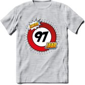 97 Jaar Hoera Verkeersbord T-Shirt | Grappig Verjaardag Cadeau | Dames - Heren | - Licht Grijs - Gemaleerd - XXL