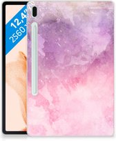 Siliconen Back Case Samsung Galaxy Tab S7FE Tablet Hoes Pink Purple Paint met doorzichte zijkanten
