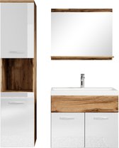 Badplaats Badkamermeubel Set Montreal 60 cm x 35 cm - Eiken met Wit - Badmeubel met spiegel en zijkast