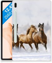 Siliconen Back Cover Samsung Galaxy Tab S7FE Hoesje Paarden met doorzichte zijkanten