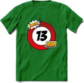 13 Jaar Hoera Verkeersbord T-Shirt | Grappig Verjaardag Cadeau | Dames - Heren | - Donker Groen - 3XL