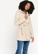 LOLALIZA Halflange duffelcoat met capuchon - Beige - Maat XL