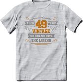 49 Jaar Legend T-Shirt | Goud - Zilver | Grappig Verjaardag Cadeau | Dames - Heren | - Licht Grijs - Gemaleerd - M