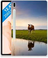Tablet Backcover Geschikt voor Samsung Galaxy Tab S7FE Cover met Foto Super als Cadeau Oma Koe met doorzichte zijkanten