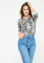 LOLALIZA Hemd met luipaardprint - Turquoise - Maat 48