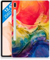 Silicone Tablet Hoes Samsung Galaxy Tab S7FE Cover Watercolor Dark met doorzichte zijkanten