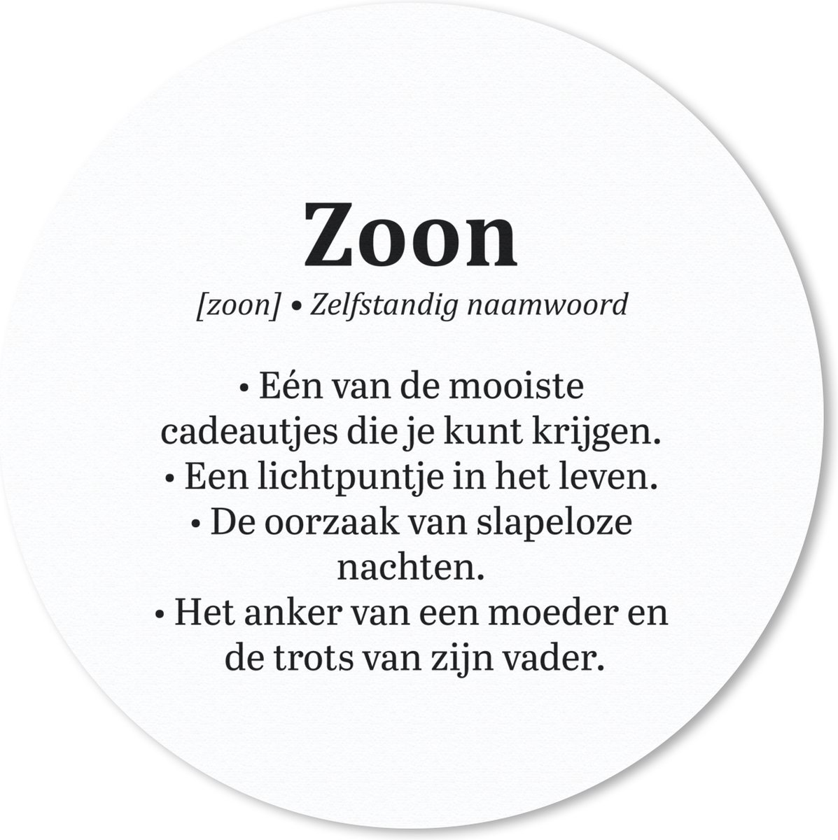 Muismat - Mousepad - Rond - Zoon - Woordenboek - Tekst - Definitie - Spreuken - Quotes - 50x50 cm - Ronde muismat