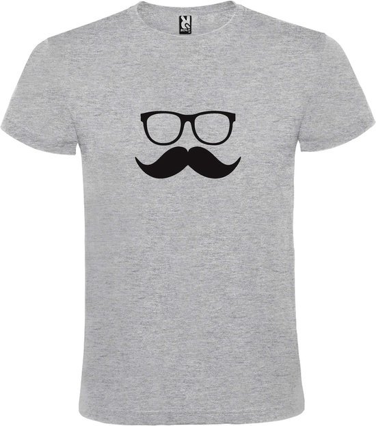 Grijs  T shirt met  print van "Bril en Snor " print Zwart size M