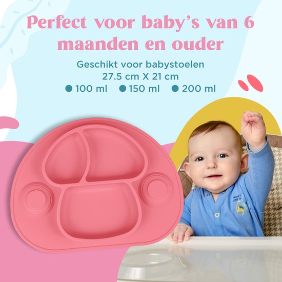 Nevi Kunststof Placemats - Kinderbestek Kinderservies Baby servies- Kinderbord - Placemat kinderen - Bord met zuignappen Roze van Nevi — afbeelding 4
