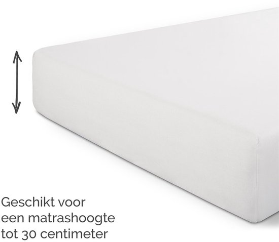 Wit matras met een pijl die de matras hoogte aangeeft, geschikt tot 30 cm.