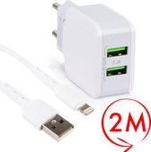 Power secteur USB Universal + câble de charge - Lightning 2 mètres - Chargeur iPad/ iPhone - Adaptateur USB-A - Prise USB - Chargeur USB - Bloc - Universel - iPad - iPhone - Wit
