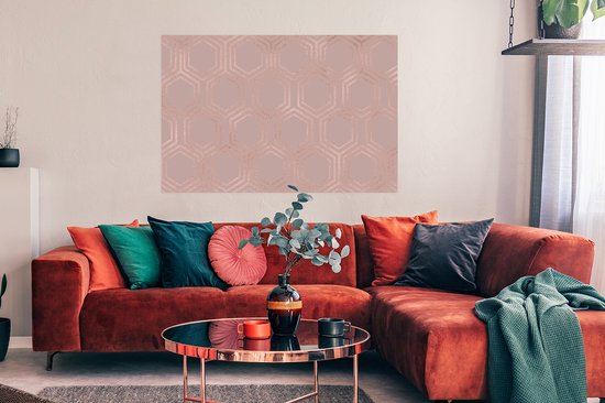 Motif de Luxe d'hexagones en or rose sur fond vieux rose 120x80 cm