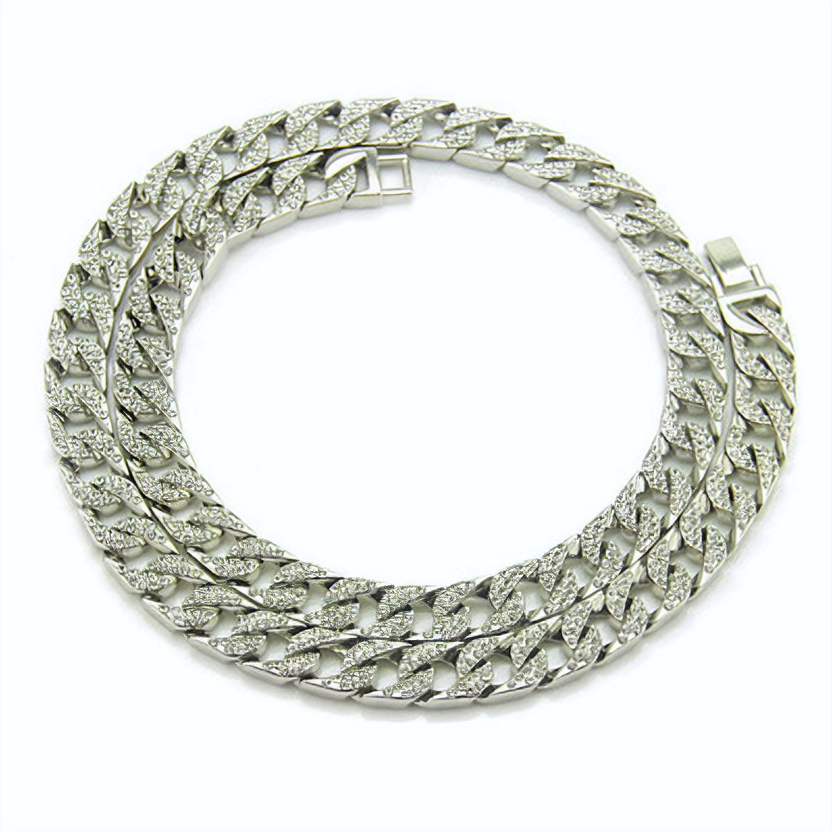 ICYBOY 18K Diamanten Cuban Heren Ketting Verguld Zilver [SILVER-PLATED] [ICED OUT] [24 - 60CM] - Chunky Miami Chain Necklace Men Diamond Link