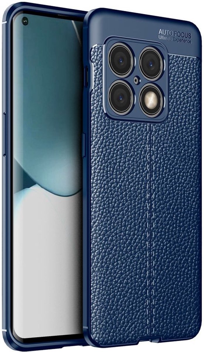 OnePlus 10 Pro Litchi Hoesje TPU met Leren Textuur Blauw